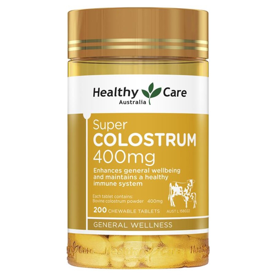 Healthy Care Super Colostrum 400mg 200 Chewable Tablets Exp 02/2026